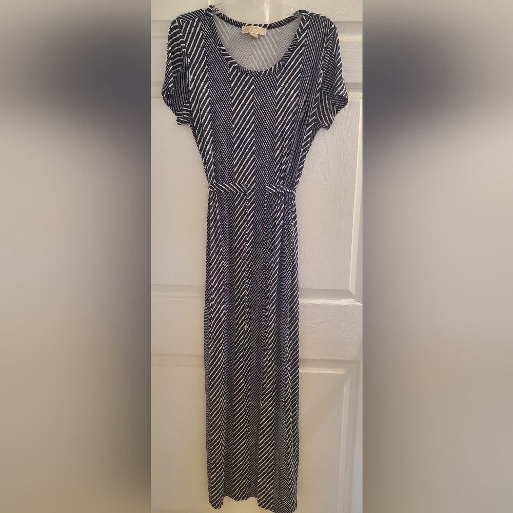 Michael Kors chevron-like stripes navy blue maxi D…